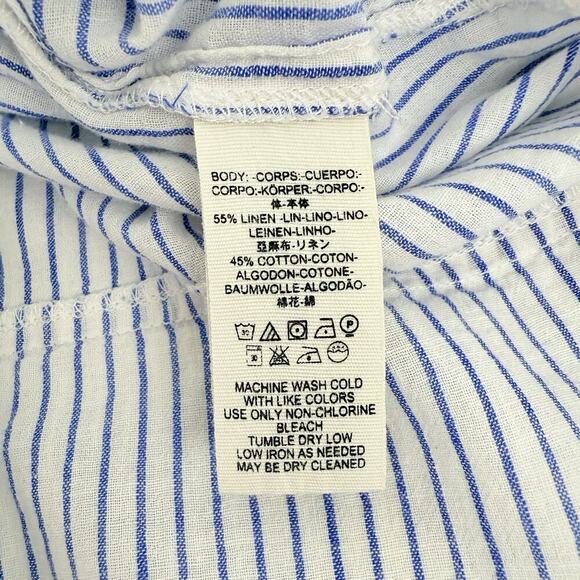 Free People For Keeps Oversized Tunic Top XS Blue Striped Linen Coastal Boho - Picture 12 of 16